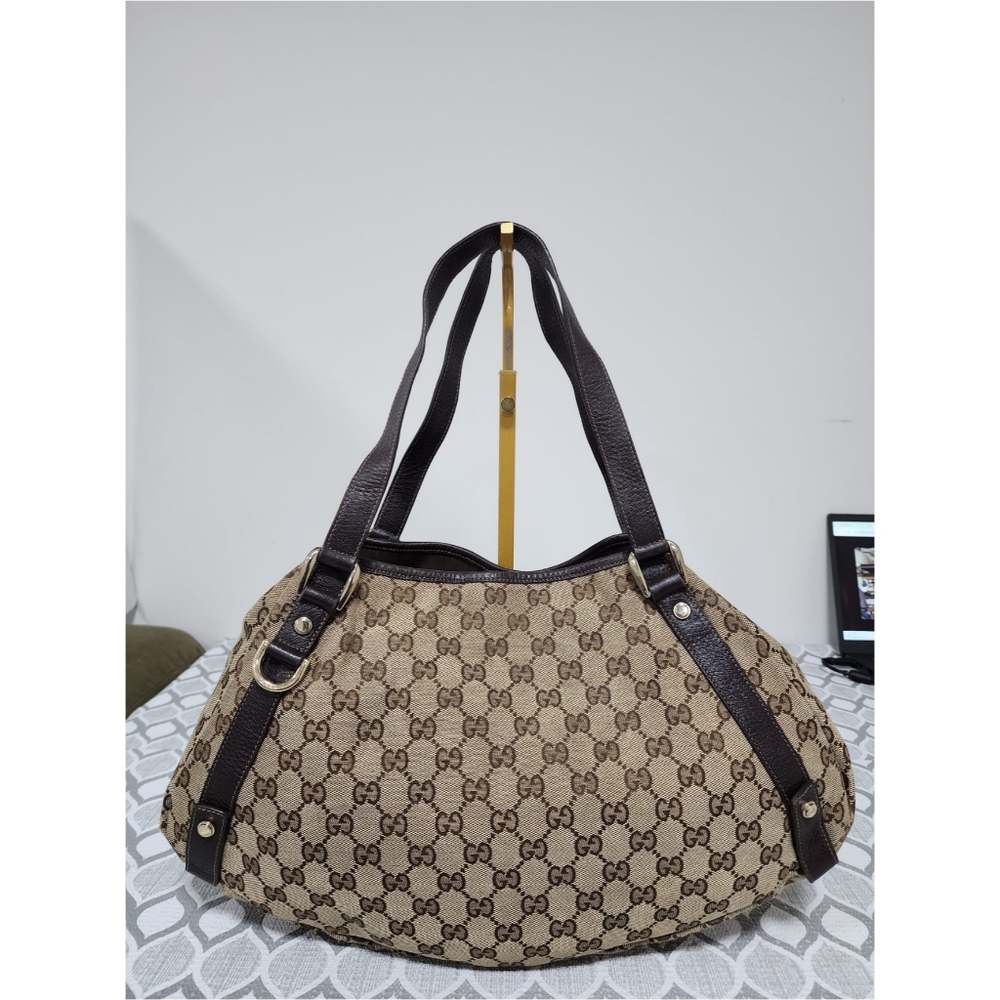 Gucci GG Canvas Abbey Tote Beige/Chocolate Brown - Picture 1 of 14